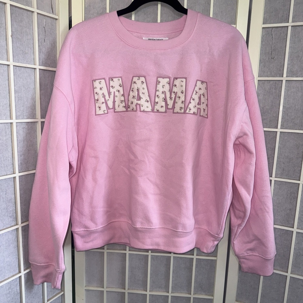 Mama Pink Crewneck Oversized Sweatshirt Floral Patchwork Applique Size Small NWT